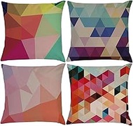 Cushion Cover, 65x65cm Set of 4, Colorful Geometricing Soft Velvet Throw Pillow Cases 26x26in, Square Sofa Cushion Cover with Invisible Zipper for Couch Bed Car Bedroom Home Decor