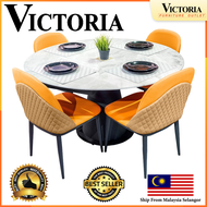 Meja Makan / Kerusi Meja Makan 6 Kerusi Marble Meja Makan Set Dining Marble Top Dining Set Bulat Marble Mewah Kerusi