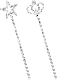 Pack of 2 Fairy Sticks for Children, Star Wand Glitter for Girls, Fairy Star Wand with Crown Magic W