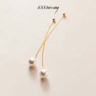 1000earring 925 Sterling Silver Helmi Pearl Threader Earrings - Gold