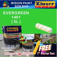 1461 EVERGREEN / 5 Liter ZINXER Two Pack Epoxy Floor Paint ( FREE 7" 1 SET ROLLER PAINTING ) Cat Lantai Epoxy floor tile