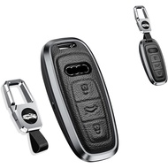 SANRILY 1Pcs Keyless Black Key Fob Cover fit for Audi A6 A7 A8 2020 2021 E-tron Q8 Q7 Metal Leather 