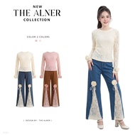 Thealner-AN686 (Set Of Long-Sleeved Lace Shirt With Floral Decoration And Long Pants)