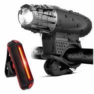 (YFWH) Bike Lights Bicycle Lights Front and Back USB Rechargeable Bike Light Set Super Bright Front and Rear Flashlight LED Headlight Taillight Splash-proof Easy To Install