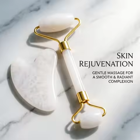 White Gua Sha Natural Jade White Quartz Roller Cellulite Massager Stone Gua Sha Set Face Massager