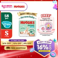 HUGGIES AirSoft Diapers for Newborn Baby S58 (1 pack) Breathable and Soft diaper