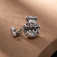 泰國純銀手工招財貓吊墜女士 925 銀球流蘇