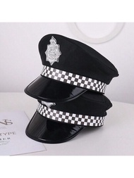 1頂中性萬聖節方格紙徽章海軍上尉服裝帽子,用於派對cosplay,警察帽