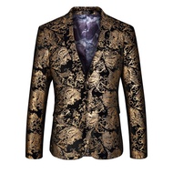 TRIPLEEGO Gold Blazer for Men Paisley Floral Stage Clothes Plus Size M-5XL