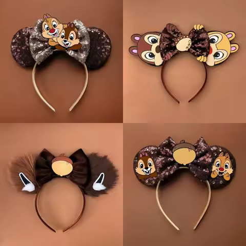 Disney Chip 'n' Dale Headbands for Women Anime Tamias Ears Hair Accessories Girls Pinecone Bow Hairb