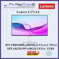 LENOVO L27i-4A 27" IPS FHD100Hz,HDMIx2,VGAx1 3Wx2 SPEAKER,99%sRGB,VESA- 3YRS