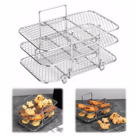 Air Fryer Rack Air Fryer Oven Grill Steamer Stackable 3 Layers Dehydrator Stand Multifunctional Air 