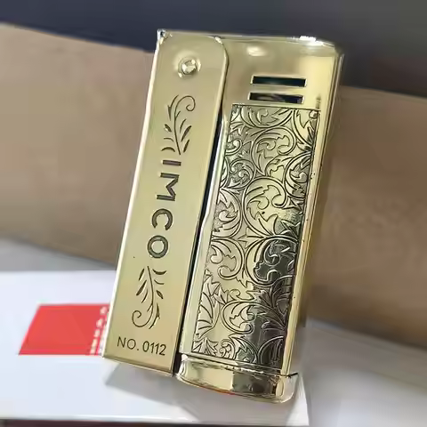 Vintage Austrian Imco Gasoline Lighter 6800 6600 Brass Kerosene Lighter Double-Sided Carved Tang Gra