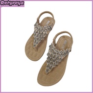 Bohemian Women Sandals Flat Heel Anti Skid Faux Leather Clip Toe Beads Flat Sandals for Beach