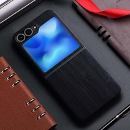 Case for Samsung Galaxy Z Flip 7 FE 6 5 4 3 5G funda bamboo wood pattern PU Leather cover for galaxy