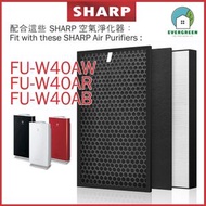 EVERGREEN.. - 一套三塊 適用於Sharp FU-W40AW FU-W40AR FU-W40AB 空氣清新機 淨化器 備用過濾器套件替換用