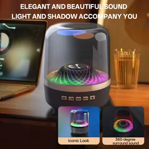 Colorful Harman Glass Desktop Mini subwoofer Wireless Bluetooth Speaker Sound Atmosphere Light