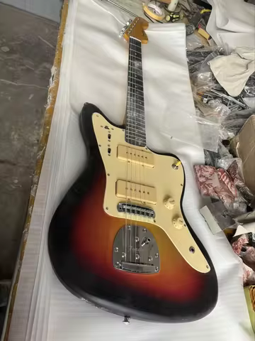 In Stock Jazzmaster Journeyman Faded 3-Tone Sunburst Electric Guitar White P90 Pickups, Aged Gold Pi