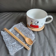 snoopy 陶瓷碗連竹餐具