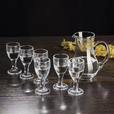 6pcs/7pcs Set Small Wine Glass One Beaker Glass Wine Dispenser Wine Pot Spirit Baijiu Cups Wine Set