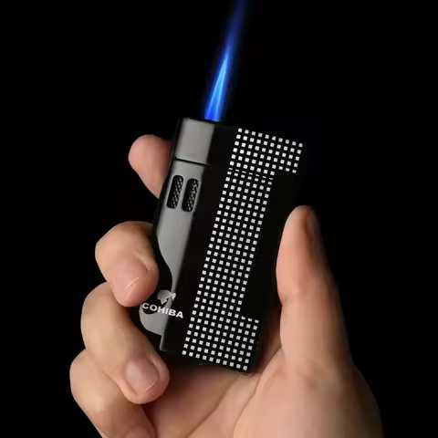 Professional Cohiba Cigar Lighter Series with Cigar Punch, Three Flame Blue Flame Direct Jet Butane 