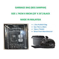 GARBAGE BAG (BEG SAMPAH) – SIZE L 74CM X 90CM (29’ X 35’) & 71CM X 84CM (28' x 33')  BLACK 10PCS / P