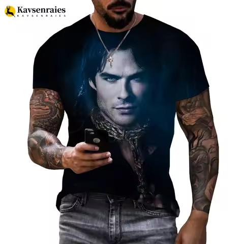 Men/Women TV The Vampire Diaries 3D Printed T-Shirt Damon Salvatore Short Sleeve Fashion T Shirt Spo