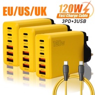 QC3.0 High-Speed Charging Data Cord-EU US UK Travel Charging Set-120W 6-Port USB-A USB-C Charger - U