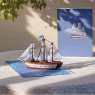 3D Creative Paper-Cut Sailboat Sea Card Good Luck Farewell Colleague Card Fellow Student Versatile G