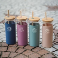 Coffee Bean Glass Tumbler with Bamboo Straw (Turquoise)