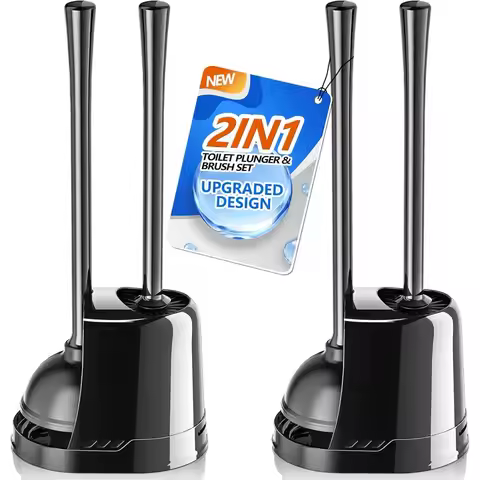 Toilet Plunger and Brush, Bowl Brush and Heavy Duty Toilet Plunger Set with Ventilated Holder,