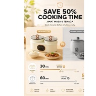 PASENBO F30 Rice Cooker Dual Pot 1.8L+1.8L 3.6L Beras Rendah GI Healthy Meal 24H Timer Non-Stick MY