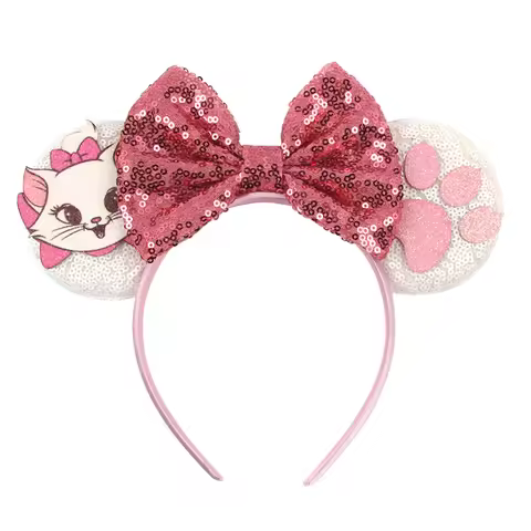 Kawaii Disney Marie Cat Headband Sequined 5"Bow Headband Adult Children Birthday Party Hair Accessor