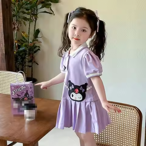 2026 New Anime Girls Dress Lolita Summer Kuromi Kawaii Cotton Skirt Kids Cartoon Fashion Sweet Soft 
