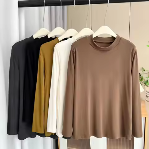Plus Size Plus Size Women's Long Sleeve round Neck T-Shirt Casual Pure Color Base Shirt Comfortable 