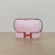 HERMES Constance康康193Q新櫻花粉Swift皮/蜥蜴皮T刻蜥蜴皮扣肩背包