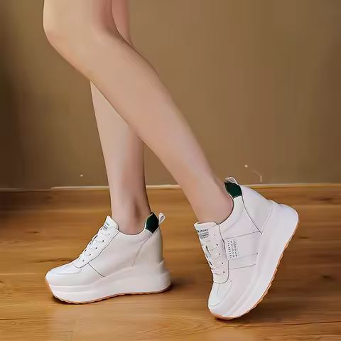 Genuine Leather Shoes Woman Fashion Sneakers Flat Platform Shoes Ladies Flats Heigh Increasing 9cm W