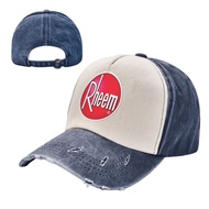 New Rheem Logo Denim Contrast Color Washable Hat Adult Cowboy Hat Old Hat 100% Cotton Curved Brim Sun Hat Adjustable Men Women Influencer Same Style Cap Simple Casual All-Match Unisex Baseball Cap