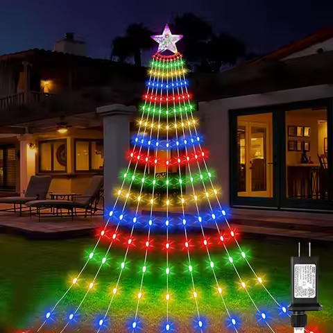 Christmas Outdoor Star String Lights 9X3M 288 LED Waterproof Waterfall Tree Light with Star Topper C
