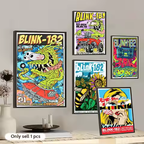 Band B-Blink 182 Painting Calligraphy Cotton Canvas Wall Art Poster - Aesthetic Painting for Living