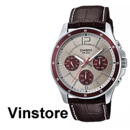 Baru [Vinstore] Casio MTP-1374 Chronograph Style Brown Leather Strap A