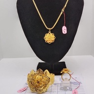 HeyKyo - Set Perhiasan Wanita Emas Muda  Model Liontin Bunga 18 gram Gelang 21 gram Dan Cincin  8 gr