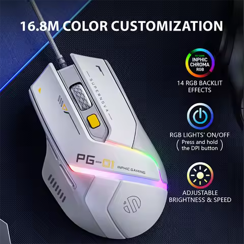 INPHIC PG1 Wired Gaming Mouse Ergonomic E-sports Macro Programming RGB Competitive Peripheral [Hardw