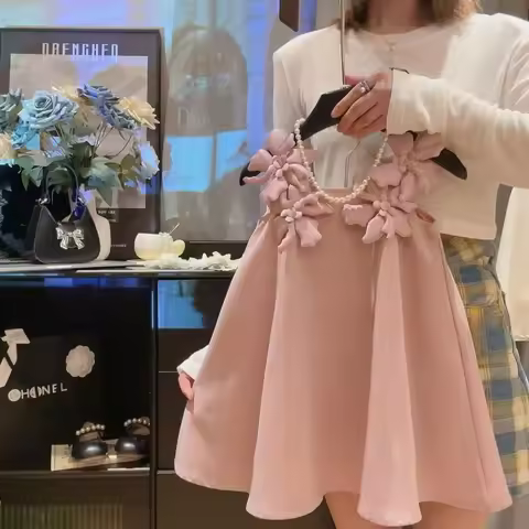 Summer New Fashion Girls' Casual Clothes 3D Flower Decoration Vest Dress for Children Aged 2-7 Korea