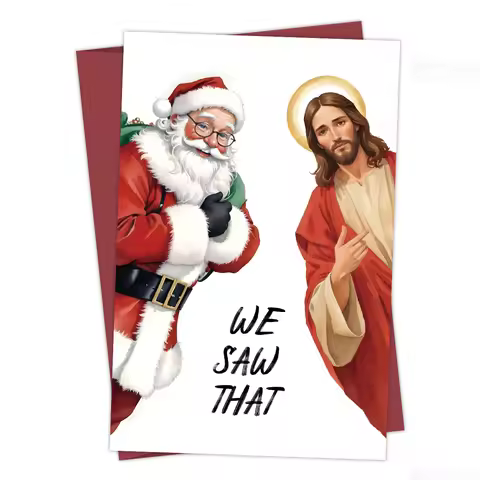 Funny Jesus and Santa Christmas Card for Him Her,We Saw That,Cute Christmas Greeting Card for Friend