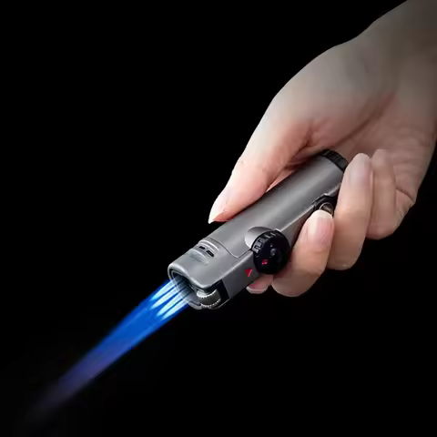 JOBON Inflatable 4 Torch Jet Windproof Lighter Metal Grinding Wheel Flint Lighter Gas Butane Inflata