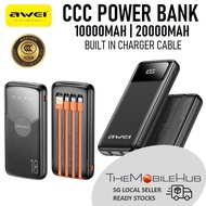 Awei PA-28K P67K 10000mAh 20000mAh CCC Power Bank Fast Built in Charging Cable Portable Charger