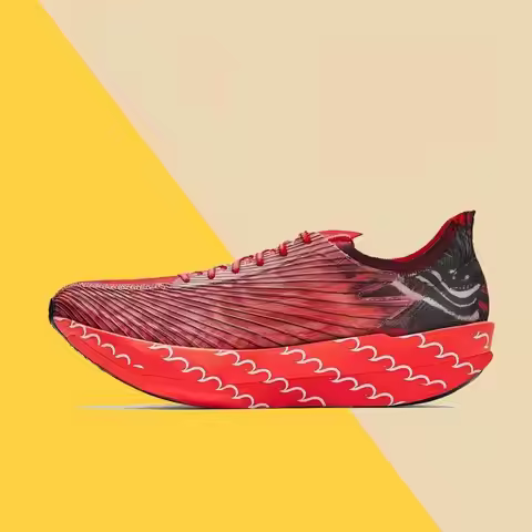 Anta C202G9 Men's Low-Top Fashion Running Shoes with Comfortable Fabric, Neon Red/Basic Black/Classi