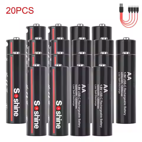 Soshine 1.5V 4200mWh Li-Ion Rechargeable Battery USB Lithium Batteries Type C AA Battery with 4-in-1