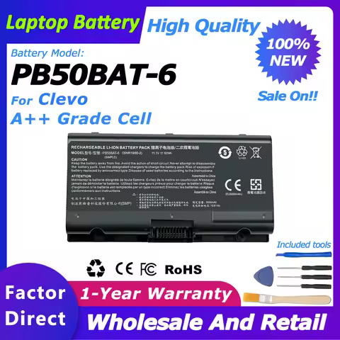 PB50BAT-6 Laptop Battery For CLEVO 47WH/4400MAH PB51RF-G PB70EF-G PB71EF-G For Sager NP8371 3INR19/6
